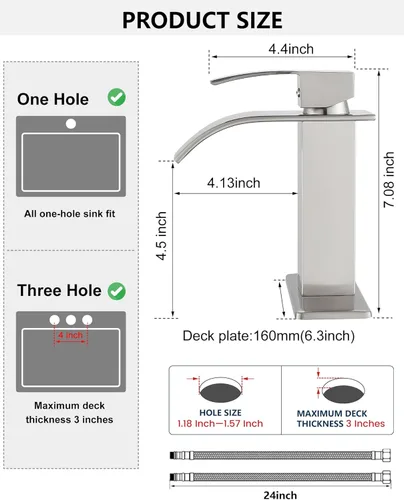 Miniatura 7 de Midanya Grifo de baño con boquilla de cascada de una sola manija, grifo de lavabo de baño de 1 agujero, moderno grifo de lavabo de lavabo de RV