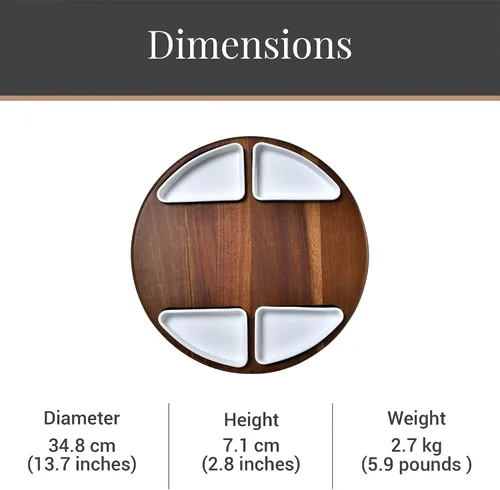 Miniatura 2 de Shanik Juego Mejorado de Tabla Giratoria Lazy Susan para Cortar Queso - Tabla Redonda de Acacia para Charcutería con 4 Tazones de Cerámica - Regalos