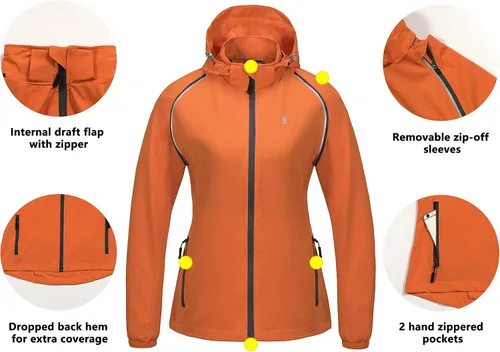 Miniatura 5 de Little Donkey Andy Chaqueta de correr de secado rápido para mujer UPF 50+ con mangas desmontables y capucha