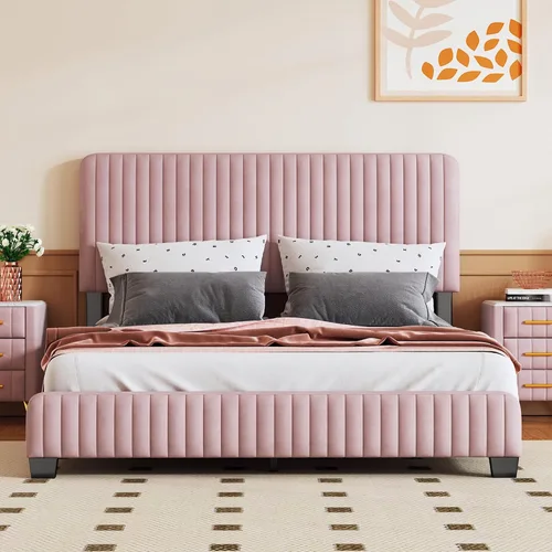 Miniatura 14 de Cama de plataforma tapizada de tamaño individual con barandilla, cabecera de almacenamiento y estribo, para niños, adolescentes y adultos, uso