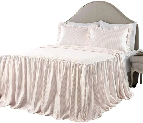 Miniatura 12 de Lush Decor - Juego de colcha de rayas de 3 piezas tamaño King, color azul lago - Juego de ropa de cama con volantes tamaño King - Ropa de cama a
