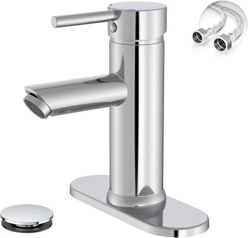 Miniatura 9 de Grifo mando de una sola pieza para fregadero de baño con desagüe desplegable sin desbordamiento Negro