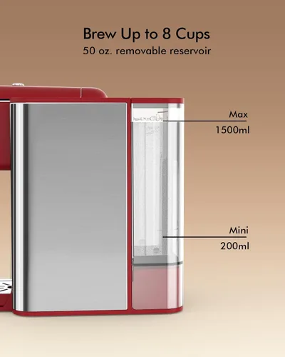 Miniatura 6 de Cafetera de una sola porción 3 en 1, preparación rápida para cápsulas de café, café molido y té suelto, tamaños de taza de 6 a 12 onzas, tanque