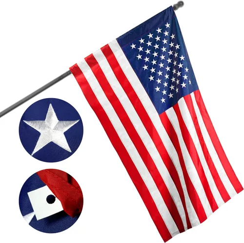 G128 Bandera Americana de EE.UU. | 3 x 5 pies | Serie ToughWeave Manga de Poste Bordada Poliéster 210D | Bandera de país, estrellas bordadas, rayas