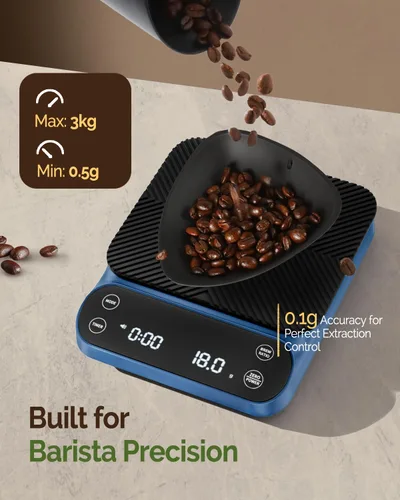 Miniatura 3 de Báscula de café Maestri House S3 con temporizador, báscula digital recargable de 3kg/0.1g, 3 modos de preparación, proporciones ajustables y Azul