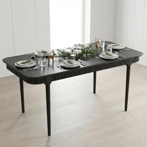 Miniatura 7 de LukeAlon Mesa de comedor de madera maciza de 63 pulgadas para 4-6, mesa de cocina moderna de mediados de siglo, mesa de comedor de granja para Negro