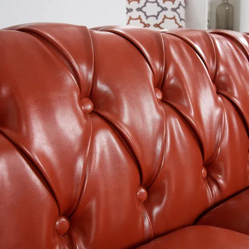 Miniatura 9 de Chesterfield - Sofá tapizado de piel sintética, con respaldo copetudo, sofá clásico de cuero de 3 plazas, brazo enrollado para sala de estar, Naranja