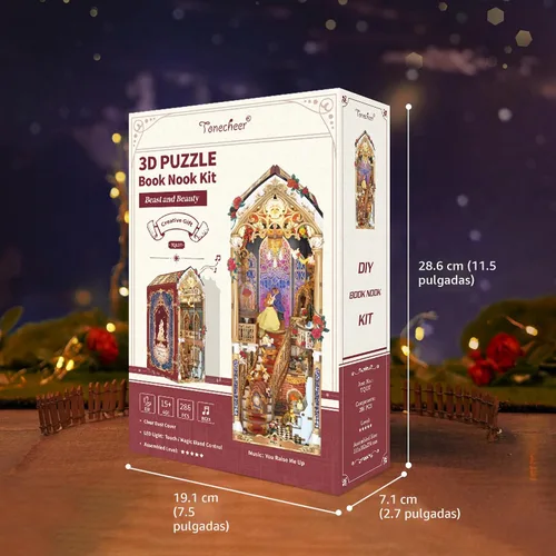 Miniatura 7 de Tonecheer - Kit de manualidades para rincón de lectura DIY para adultos, rompecabezas de madera 3D en miniatura con libro de música, casa