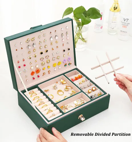 Miniatura 122 de Joyero de pendientes para mujeres y niñas, organizador de aretes de 5 capas, caja organizadora de joyas blanca con candado, collares y aretes