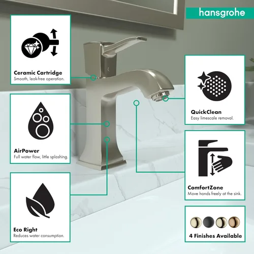 Miniatura 3 de hansgrohe Metropol 31300821 - Grifo clásico clásico para lavabo de baño de 1 manija y 8 pulgadas de alto en níquel cepillado, 31300821