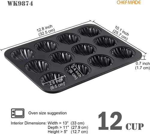 Miniatura 2 de CHEFMADE Madeleine - Sartén antiadherente de 12 cavidades de concha de vieira para hornear