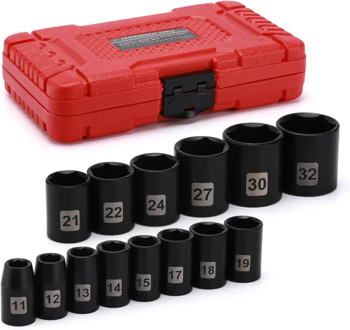 Miniatura 6 de EMENTOL - Juego de llaves de impacto estándar de 1/2 pulgada de 14 piezas, métrica, CR-V, juego de dados de impacto superficial de 1/2 pulgada, 11