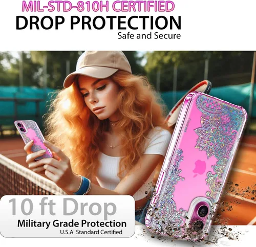 Miniatura 2 de Funda para iPhone 16, con protector de pantalla, linda para mujeres y niñas, funda protectora de grado militar de 10 pies para iPhone 16, funda
