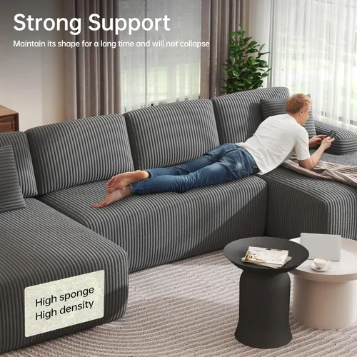 Miniatura 5 de DURASPACE Sofá Seccional Modular en Forma de U de 126.2'', Sofá Convertible de 4 Asientos, Sofás Sin Huesos para Sala de Estar (Gris)