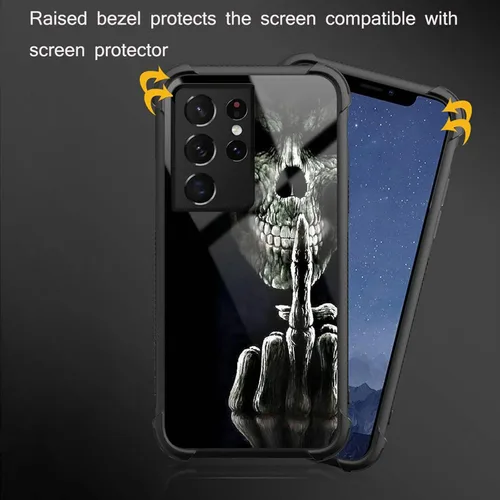 Miniatura 4 de Funda compatible con Samsung Galaxy S22 Ultra, diseño de calavera de dedo medio, diseño increíble a prueba de golpes, antiarañazos, carcasa trasera