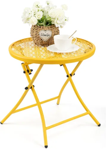 Miniatura 9 de Mesa auxiliar para exteriores, mesa auxiliar redonda plegable de metal, resistente a la intemperie, mesa decorativa de patio pequeño para porche