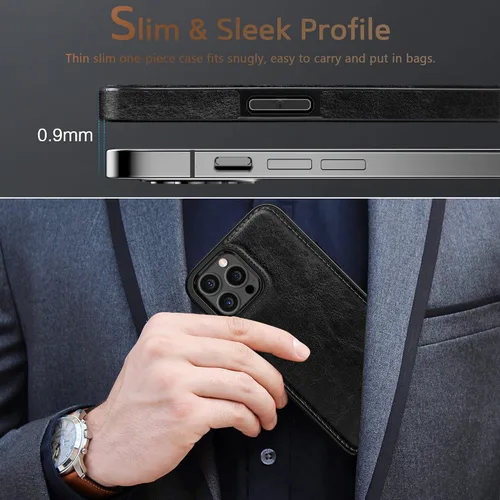 Miniatura 5 de LOHASIC Funda diseñada para iPhone 14 Pro, elegante cubierta trasera magnética de cuero de negocios, a prueba de golpes, compatible con fundas Negro