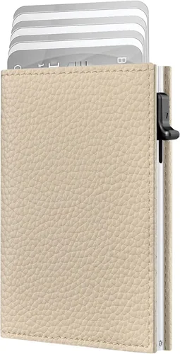 Miniatura 12 de Cartera para hombre – Cuero minimalista de triple pliegue, funda inteligente para tarjetas emergentes con bloqueo RFID, soporte delgado de metal