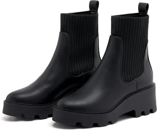 Miniatura 6 de vodvob Botas Chelsea elásticas para mujer, tacón grueso, plataforma, suela de lengüeta, botines al tobillo