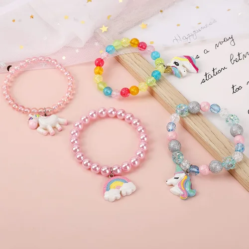 Miniatura 6 de Juego de 6 pulseras de unicornio arco iris, pulseras de animales para niñas, adolescentes y niños, pulsera de cuentas con colgante de unicornio