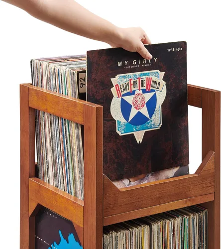 Miniatura 11 de Crosley Furniture Asheville - Soporte pequeño de discos moderno de mediados de siglo, almacenamiento de vinilo, con capacidad para hasta 130 discos