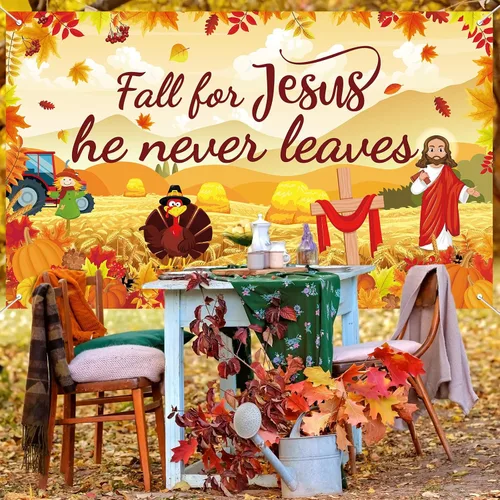 Miniatura 7 de Cartel grande de otoño para Jesús, decoración de otoño para Jesús, telón de fondo de calabaza hoja de arce, decoración de fiesta de Acción