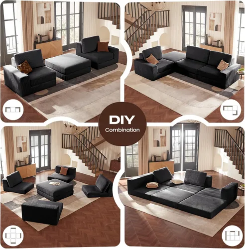 Miniatura 4 de Sofá seccional modular, 120.47" Sofá seccional moderno en forma de nube con chaise en L, cómodo sofá mullido de corduroy con asiento profundo, sofás