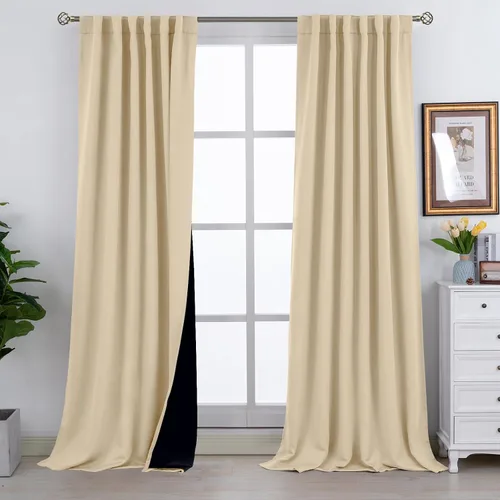 Miniatura 81 de BGment Cortinas 100% opacas beige de 63 pulgadas de largo con forro aislante térmico, bolsillo para varilla y lengüeta trasera de doble capa