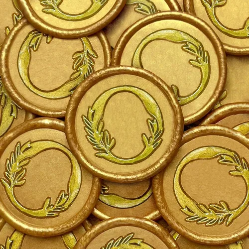 Miniatura 84 de 25 calcomanías de sello de cera doradas y negras hechas a mano con hojas botánicas vintage, calcomanías de cera para invitaciones de fiesta de boda
