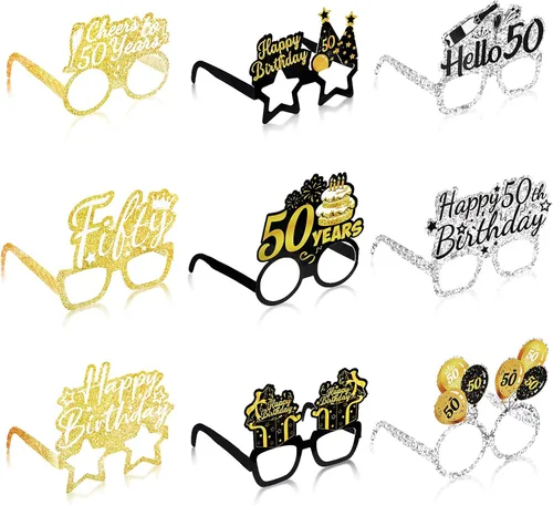 Threan 36 piezas de decoración de gafas de fiesta de cumpleaños número 50, regalos de gafas de papel de cumpleaños para hombres y mujeres,