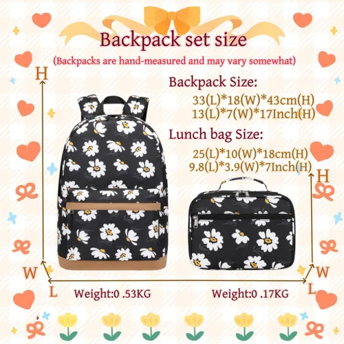Miniatura 26 de 3 piezas de mochila con estampado de margaritas para niños, mochila de escuela primaria, mochila para estudiantes de primaria, mochila para Negro