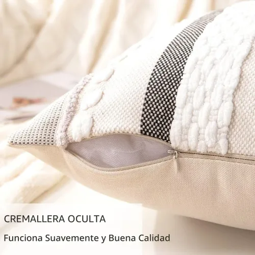 Miniatura 3 de Juego de 2 fundas bohemias decorativas de cojín, 18 x 18 pulgadas, estilo rústico, fundas de cojín cuadradas de felpilla a rayas con detalles Rayas