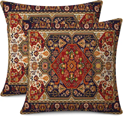 Miniatura 19 de Juego de 2 fundas de almohada impermeables para exteriores de 16 x 16 pulgadas, patrón de alfombra bohemio vintage, diseño étnico negro y gris
