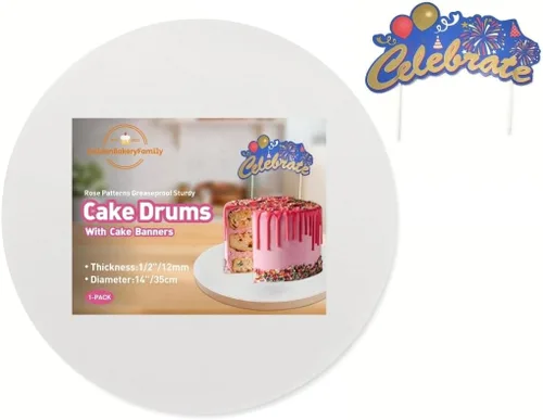 Miniatura 16 de Tambores para Pasteles de 8 Pulgadas con Decoración Superior de Banner para Pastel - Base para Pastel Redonda Blanca (Paquete de 3) Bases