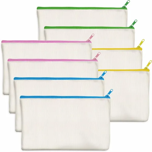 Paquete de 8 bolsas de lona coloridas con cremallera, bolsas para manualidades DIY, bolsas de lona de viaje para maquillaje, cosméticos, artículos