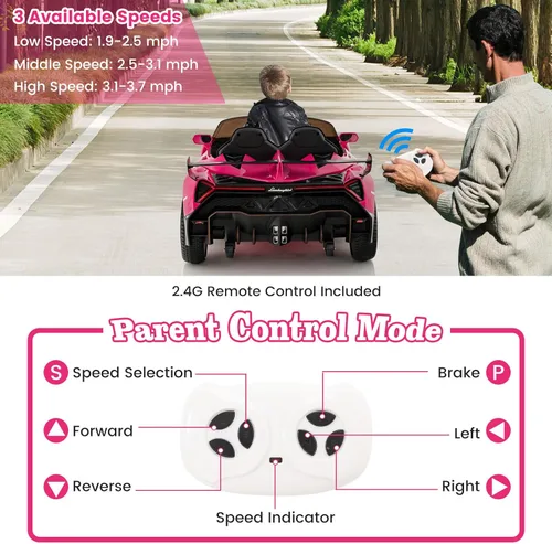 Miniatura 5 de Costzon - Automóvil de paseo rosa Lamborghini para niños, vehículo eléctrico con licencia de 12 V con tracción en las cuatro ruedas, control remoto