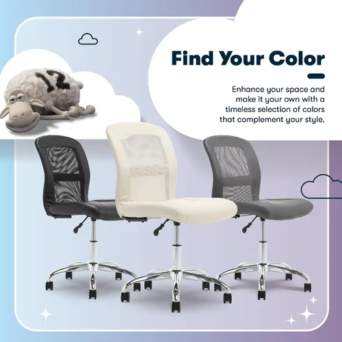 Miniatura 11 de Serta Essential - Silla de tareas sin brazos, sillas de escritorio pequeñas con ruedas, respaldo de malla transpirable y piel sintética, asiento
