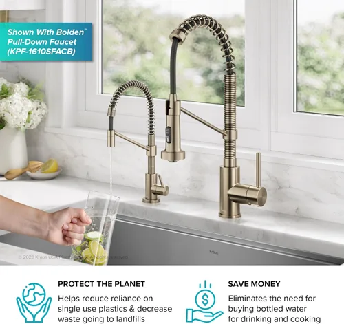 Miniatura 11 de KRAUS Bolden Grifo de filtro de agua potable de una sola manija para ósmosis inversa o sistema de filtración de agua en bronce champán antiguo sin