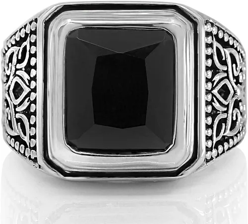 Miniatura 3 de Juego de anillos de plata de ley 925 maciza con piedra de ónix negro