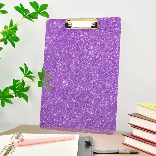 Miniatura 8 de Portapapeles con purpurina morada, diseño de moda, portapapeles de plástico tamaño carta para estudiantes, niños, mujeres y hombres, tablero de clip