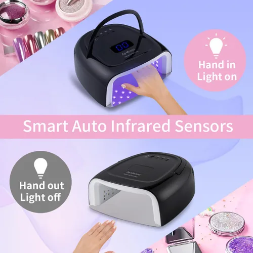Miniatura 5 de Lámpara de uñas de gel LED recargable, 60W inalámbrico UV Led luz de uñas con mango de elevación Sensor táctil pantalla LCD (negro)