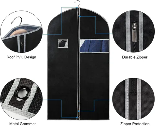 Miniatura 5 de Syeeiex 40 pulgadas (5 piezas) y 60 pulgadas (8 unidades), bolsa de traje, bolsas de vestir para vestidos, bolsas de ropa para colgar ropa, bolsas