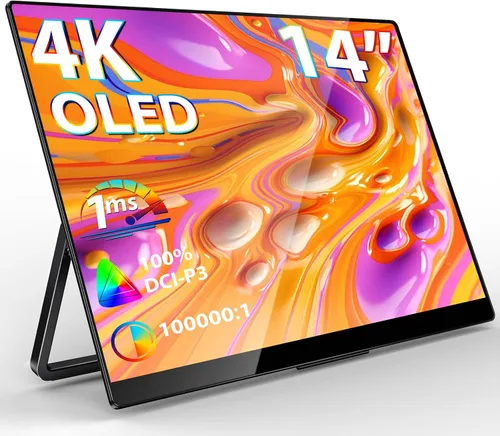 InnoView Monitor portátil OLED de 14 pulgadas 4k UHD 3840x2400 Monitor portátil 100% DCI-P3 | 100000:1Contraste | Altavoces integrados, monitores de