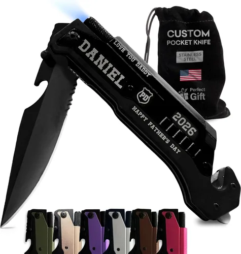 Navaja de bolsillo grabada personalizada, regalo para hombres para el día del padre, negro, cuchillos de bolsillo personalizados, regalos de Navidad
