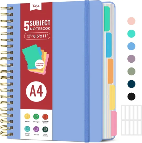 Miniatura 18 de Cuadernos de espiral con tapa dura para el trabajo con divisores y pestañas removibles, de 8.5"x11" con 5 divisiones para tomar notas y organizador