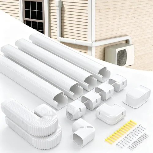 Miniatura 10 de Kit de cubierta de tubería decorativa de PVC de 3 pulgadas y 17 pies para aire acondicionado mini split sin conductos, juego completo, no se Blanco