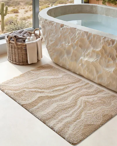 DEXI Alfombra de baño de 17 x 30 pulgadas, suave y absorbente, antideslizante, lavable a máquina, alfombra de baño para suelo de ducha, bañera, Beige