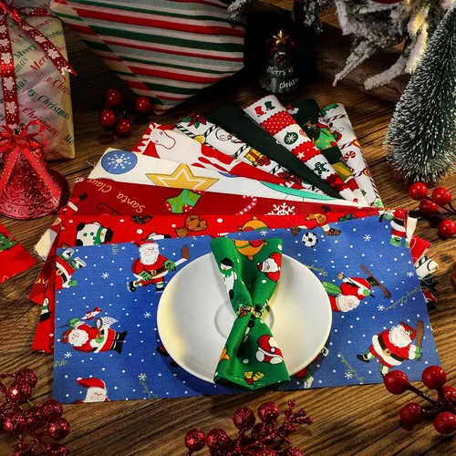 Miniatura 4 de Paquete de 16 piezas de tela gruesa de invierno, diseño de muñeco de nieve, copo de nieve, algodón, estampado de árbol de Papá Noel, tela acolchada