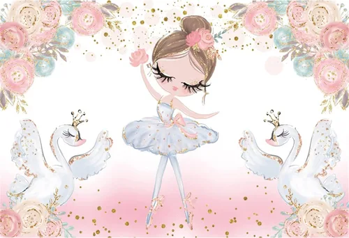 Miniatura 5 de Bonito telón de fondo de ballet de 7 x 5 pies para niñas, baby shower, fiesta, pancarta con purpurina de cisne para niños, tutú de ballet