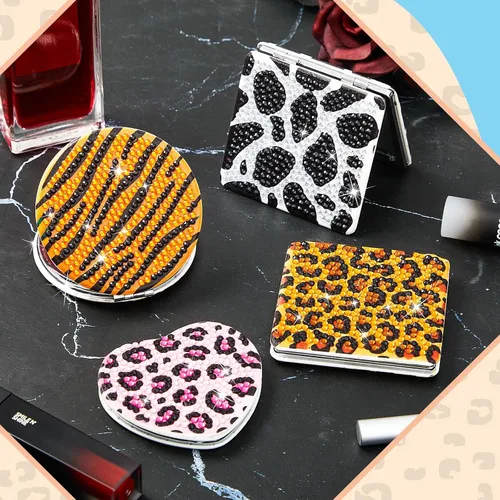 Miniatura 3 de Marsui 4 piezas de espejo compacto de pintura de diamante, bolsillo de pintura portátil, plegable, para mujeres, arte de diamante, regalos de mamá
